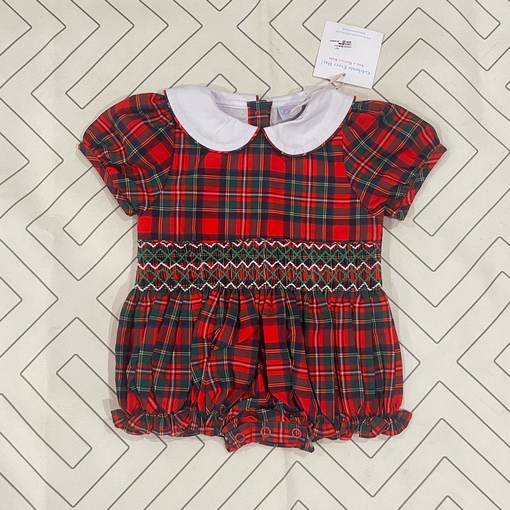 NWT Ann + Reeves Holiday Plaid Smocked Bubble